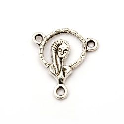 Metal Double-sided Connecting Element / Female Portrait, 23x20x2 mm, Hole: 1.5 mm, Silver -5 pieces