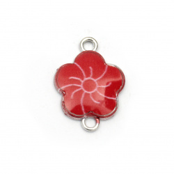 Colored connecting metal element flower 21x15x2.5 mm hole 2 mm white and red - 2 pieces