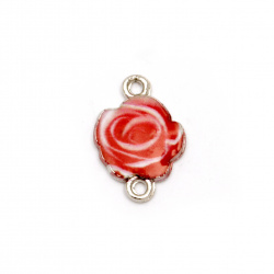 Connecting element metal rose 19x13.5x2.5 mm hole 2 mm white and red-2 pieces
