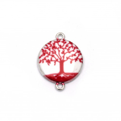 Fastener metal tree of life 24x18.5x3.5 mm hole 2 mm white and red - 2 pieces