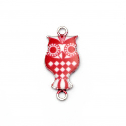 Connecting element metal owl 16x12x2 mm hole 2 mm white and red - 2 pieces