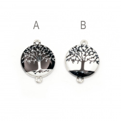 Fastener metal tree of life 24x18.5x3.5 mm hole 2 mm white and black -2 pieces