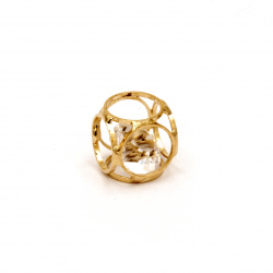 Glamorous metal bead with crystals 12x12 mm gold color