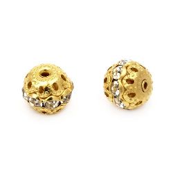 Metal ball bead with sheeny crystals 10 mm hole 1 mm gold color  - 5 pieces