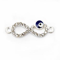 Connecting element metal infinity with  crystals blue eye 27.5x10x2.5 mm hole 1.5 mm color silver -2 pieces
