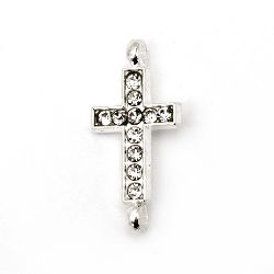 Metal connecting element with crystal cross 21x10 mm hole 1.5 mm color white