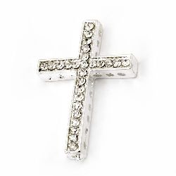 Metal separator with crystals, cross form 36x24.5 mm color white