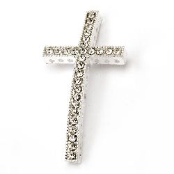 Jewelry findings, divider metal with crystals cross 37.5x24 mm color white