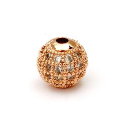 Metal ball with crystals 8 mm hole 2 mm copper color