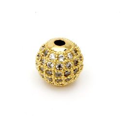 Metal ball with crystals 10 mm hole 2 mm gold color