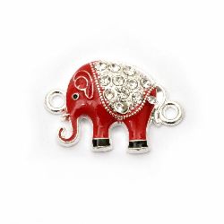 Metal connecting element red elephant with crystals 24x16x5 mm hole 2 mm color silver - 2 pieces