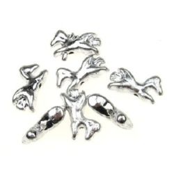 Plastic Painted Horse Bead / Metal Imitation, 17x9x5 mm, Hole: 1.5 mm, Silver -50 grams
