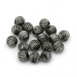 Plastic Ball with Metal Finnish, 8 mm, Hole: 1.5 mm, Old Silver - 50 grams ~ 188 pieces