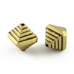Мънисто метализе ромб 12x10x10 мм дупка 1 мм цвят антик бронз -50 ~75 броя