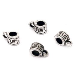 Jewellery stringing element cylinder with ring with black edging 10x5.5 mm hole 4 mm silver -20 grams ~176 pieces