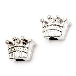 Bead metallic crown 13x11x7 mm hole 4 mm color white -50 grams