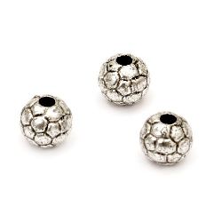 Bead metallic soccer ball 10 mm hole 3 mm color silver -50 grams ~ 85 pieces