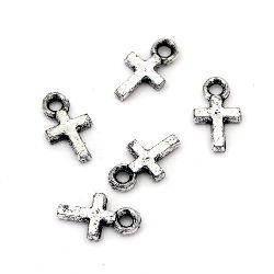 Metallized Plastic Cross Pendant, 12x7 mm, Hole: 1.5 mm, Old Silver -20 grams ~ 270 pieces
