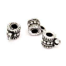 Bead metallic cylinder with ring with black edging 7x10 mm hole 3 mm silver -50 grams ~ 250 pieces