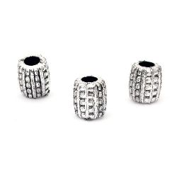 Bead metallized cylinder 11x9 mm hole 4 mm color silver -50 grams ~ 100 pieces