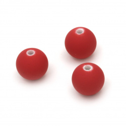 Мънисто пастел топче 12 мм дупка 2 мм цвят червен -20 грама ~20 броя