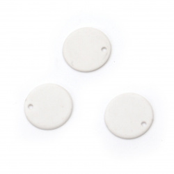 Acrylic coin pendant for jewelry making 15x1 mm hole 1 mm color pastel white - 10 pieces