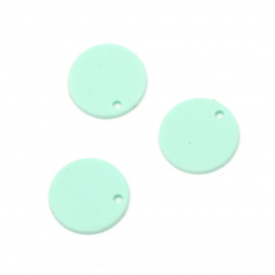 Acrylic coin pendant for jewelry making 15x1 mm hole 1 mm color pastel light turquoise - 10 pieces