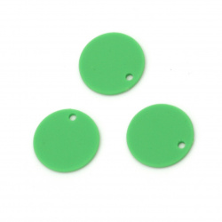Acrylic coin pendant for jewelry making 15x1 mm hole 1 mm color pastel green - 10 pieces