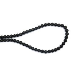 String of Semi-Precious Stone  Beads TOURMALINE, Natural Black, Ball: 6 mm ~ 68 pieces
