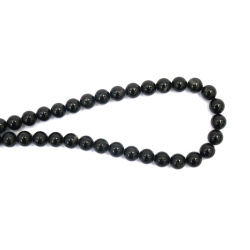 String of Semi-Precious Stone  Beads TOURMALINE, Natural Black, Ball: 8 mm ~ 49 pieces