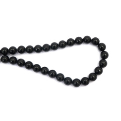 String of Semi-Precious Stone  Beads TOURMALINE, Natural Black, Ball: 10 mm ~ 39 pieces