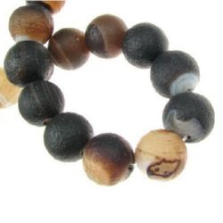Natural STRIPED AGATE Frosted, Round Beads Strand, Brown 14 mm ~ 28 pcs