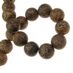 String of semi-precious stone AGATE, rough brown matte beads, 14 mm - approximately 28 pieces