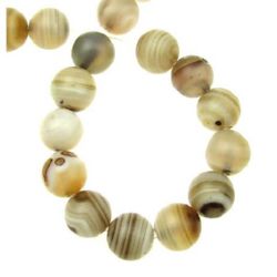 Strand of Beads, Semi-Precious Stone AGATE, Striped Light Brown Matte Sphere, 10 mm ~37 pieces