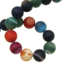Strand of Mixed Color Beads, Semi-Precious Stone AGATE Striped, ASSORTED Colors, Matte Sphere, 12 mm ~33 pieces
