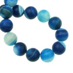 frosted beads from STRIPED Agate blue ball  matte 12 mm ~ 33 pieces