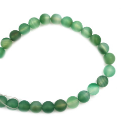 String of beads AGATE - semi-precious stone, striped green, frosted ball, 12 mm, ~32 pieces