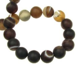 Natural Striped Agate  Beads Strand, Round, Frosted, Dyed, Brown   8mm ~ 47 pcs