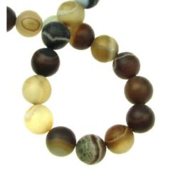 Natural Striped Agate  Beads Strand, Round, Frosted, Dyed, Brown   10mm ~ 37 pcs