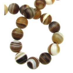 Natural Striped Agate  Beads Strand, Round, Frosted, Dyed, Brown   12mm ~32 pcs