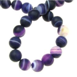 Natural Striped Agate  Beads Strand, Round, Frosted, Dyed, purple ball matte 8 mm ~ 47 pieces