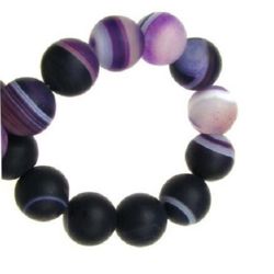 Natural Striped Agate  Beads Strand, Round, Frosted, Dyed, purple ball matte 10 mm ~ 37 pieces