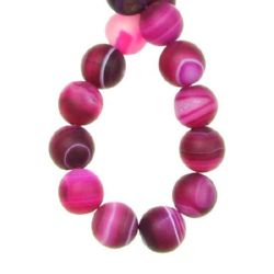 Natural Striped Agate  Beads Strand, Round, Frosted, Dyed, Hot Pink 10mm ~ 37 pcs