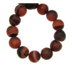 Natural Striped Agate  Beads Strand, Round, Frosted, Dyed, Brown 8mm ~ 47 pcs