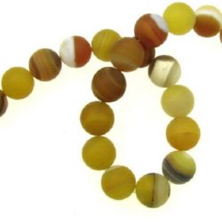 Natural Striped Agate  Beads Strand, Round, Frosted, Dyed, Yellow  10mm ~ 37 pcs