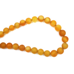 String of beads semi-precious stone Agate yellow-brown frosted ball 12 mm ~33 pieces