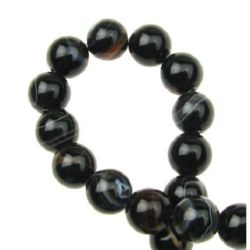 Natural Striped Black Brazilian Agate Round Beads Strand 8mm ~ 49 pcs