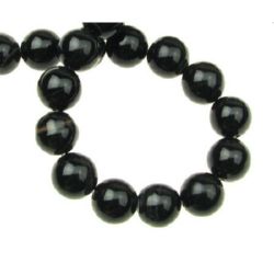 Natural Striped Black Brazilian Agate Round Beads Strand 10mm ~ 38 pcs