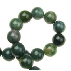 String Natural Moss AGATE Balls, Green, 16 mm ± 28 pieces