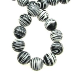 Perle de coarde semicrețioase piatră MALAHIT SINTETIC alb-negru 12 mm ~ 32 buc